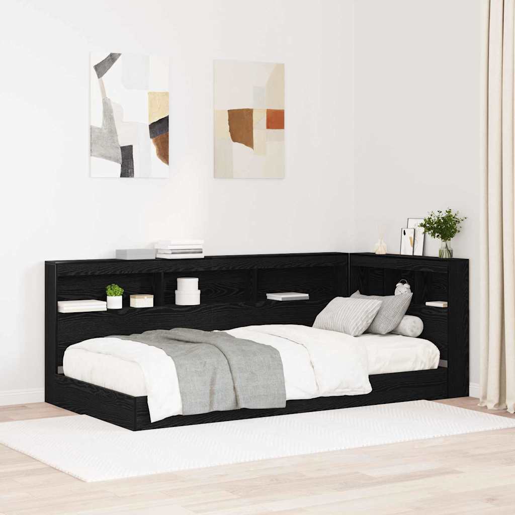 Storage Headboard with Shelf Black Oak 100 cm Engineered Wood