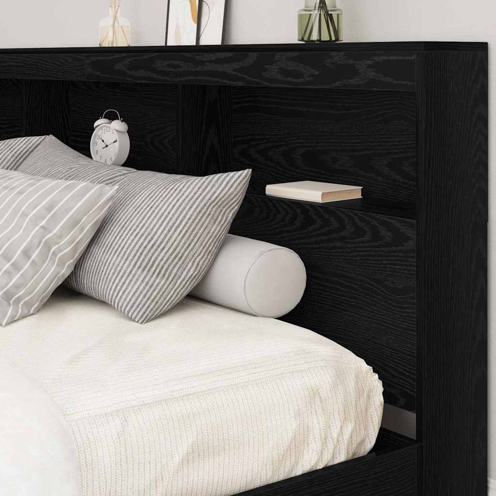 Storage Headboard with Shelf Black Oak 200 cm Engineered Wood