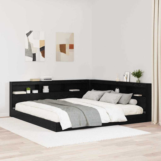 Storage Headboard with Shelf Black Oak 200 cm Engineered Wood
