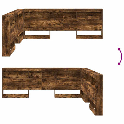 Storage Headboard with Shelf Smoked Oak 200 cm Engineered Wood