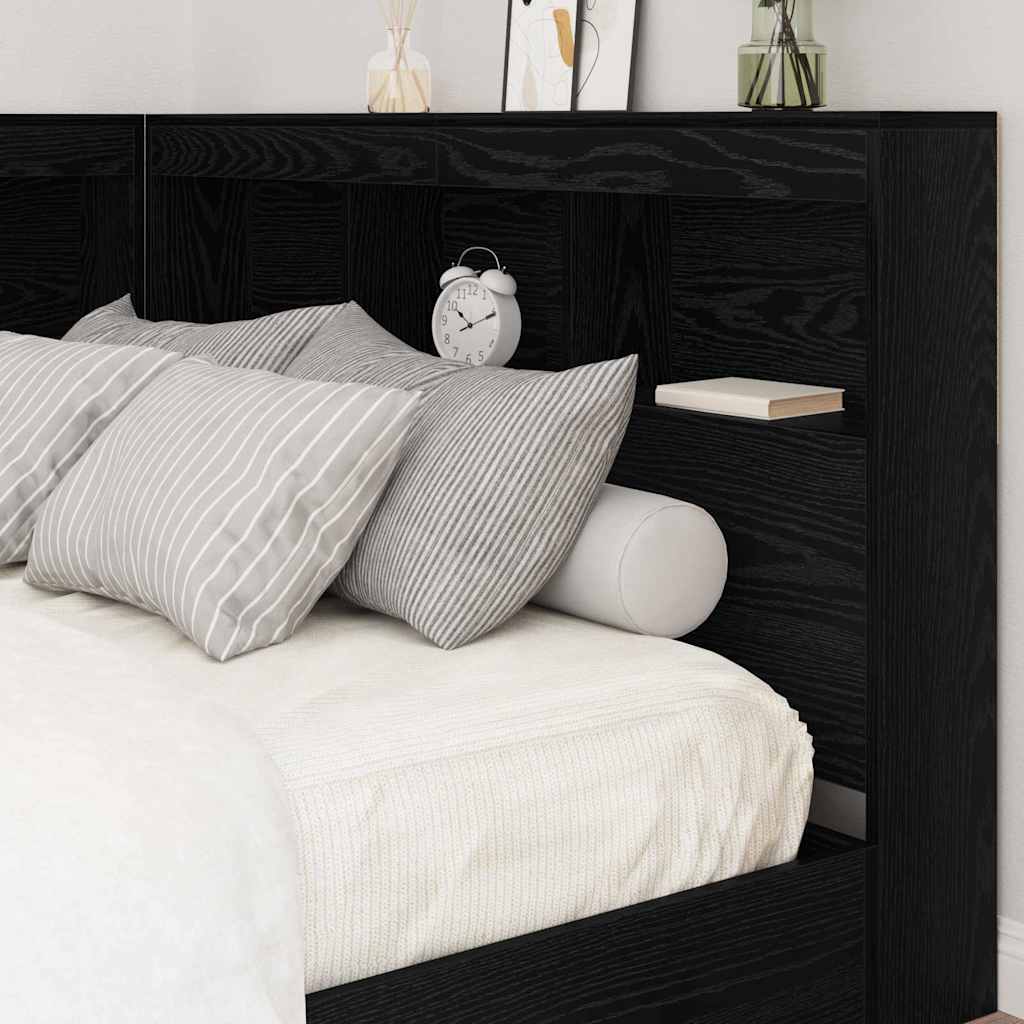 Storage Headboard with Shelf Black Oak 120 cm Engineered Wood