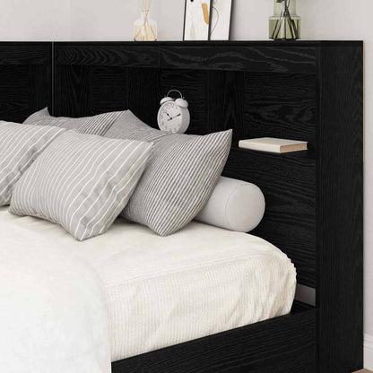 Storage Headboard with Shelf Black Oak 120 cm Engineered Wood