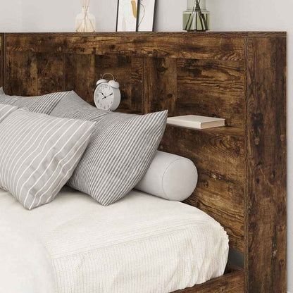 Storage Headboard with Shelf Smoked Oak 140 cm Engineered Wood