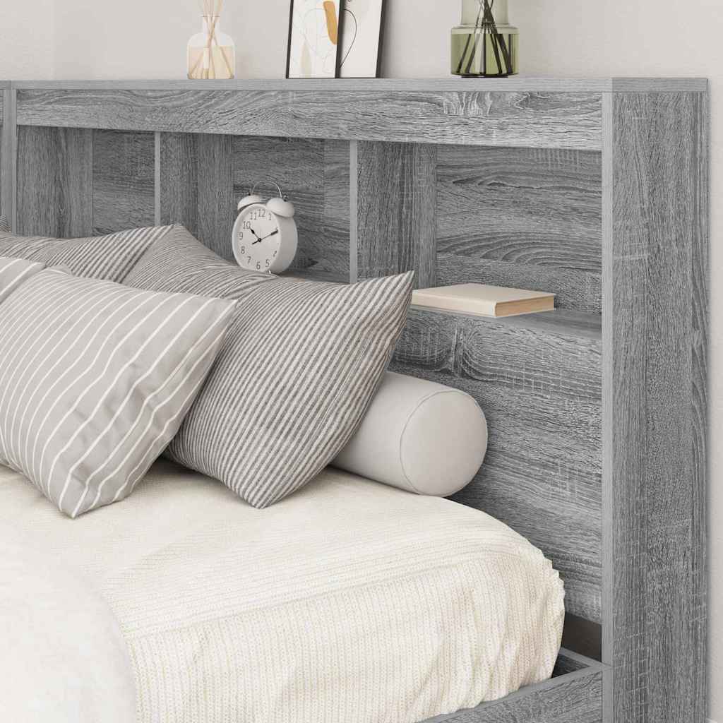 Storage Headboard with Shelf Grey Sonoma 140 cm Engineered Wood