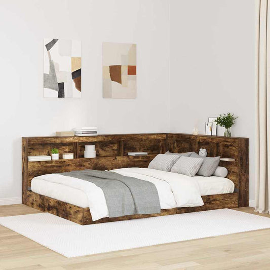 Storage Headboard with Shelf Smoked Oak 135 cm Engineered Wood