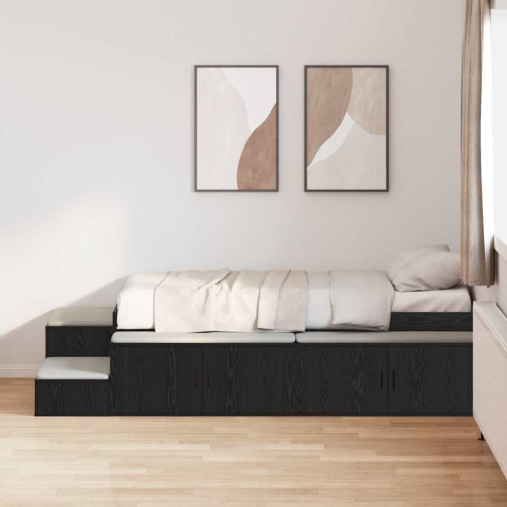 Storage Bed Frame with Storage Black Oak 100 cm Engineered Wood