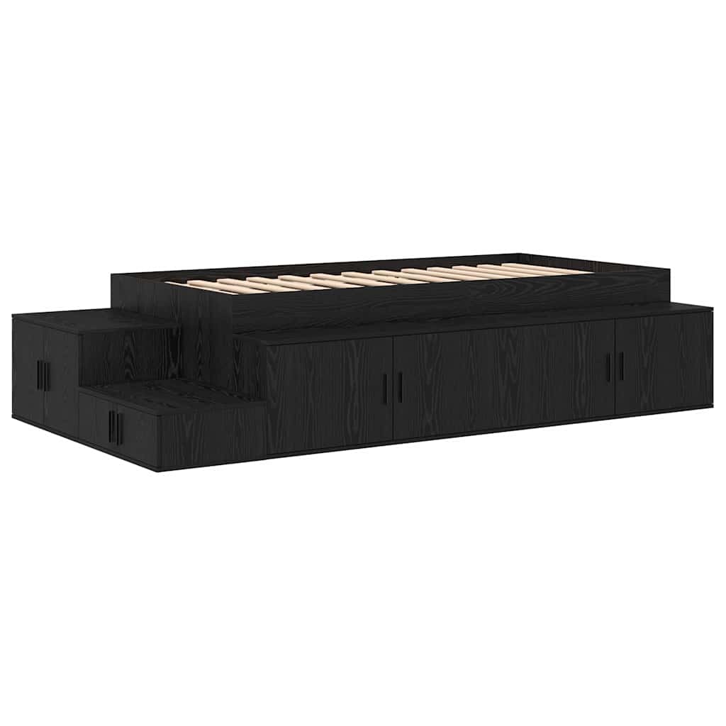 Storage Bed Frame with Storage Black Oak 100 cm Engineered Wood