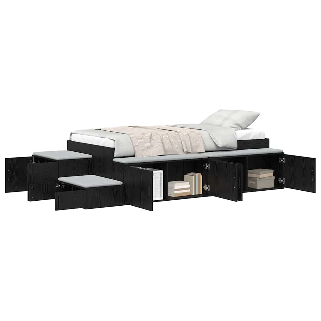 Storage Bed Frame with Storage Black Oak 100 cm Engineered Wood