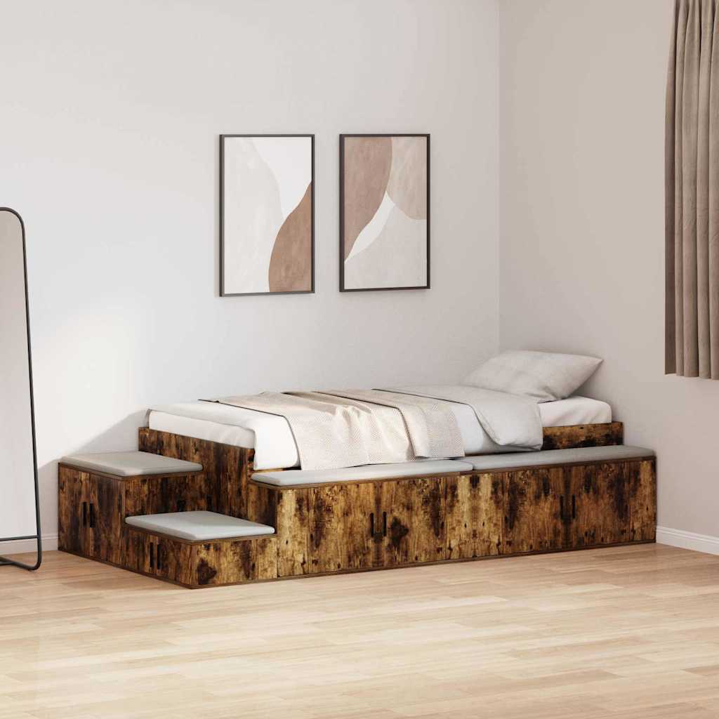 Storage Bed Frame Smoked Oak 100 cm Engineered Wood