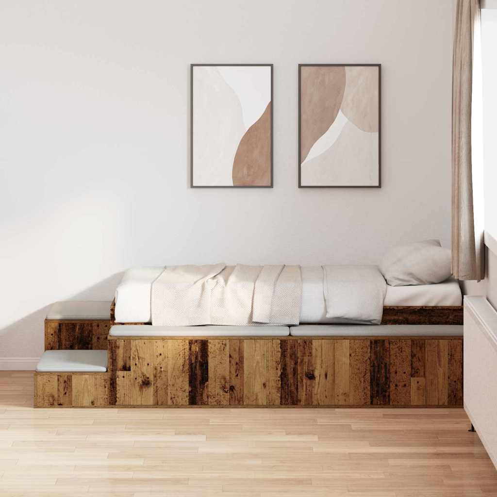 Storage Bed Frame with Storage Old Wood 100 cm Engineered Wood