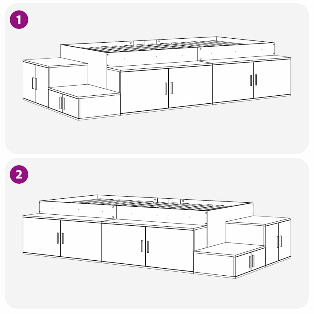 Storage Bed Frame with Storage White 90 cm Engineered Wood