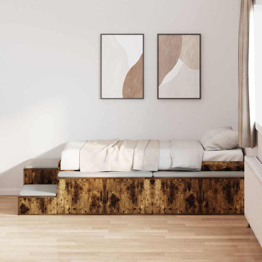 Storage Bed Frame with Drawer Smoked Oak 244 x 118 x 53.5 cm
