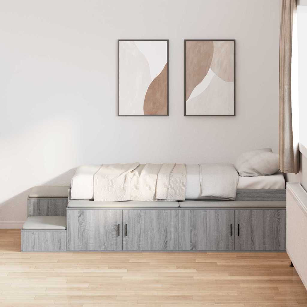 Storage Bed Frame Grey Sonoma 90 cm Engineered Wood