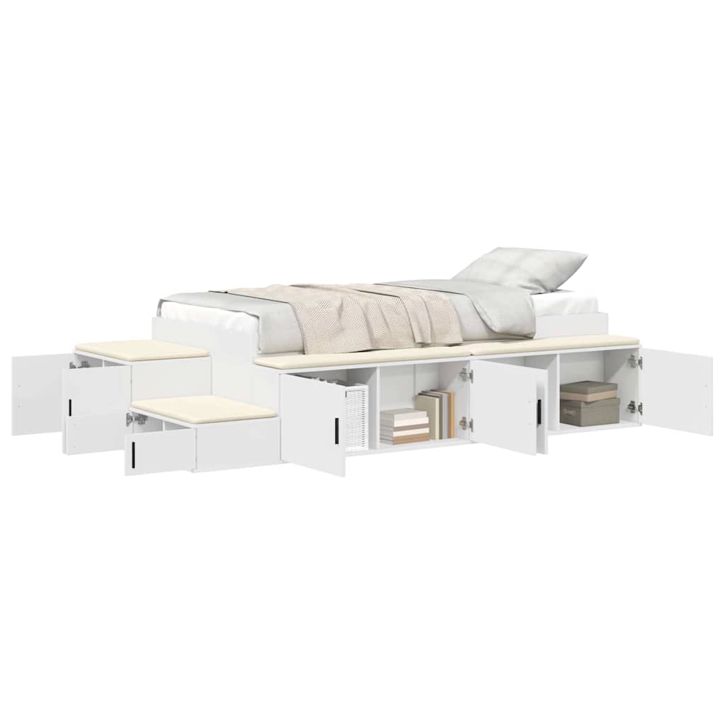 Storage Bed Frame with Storage White 90 cm Engineered Wood