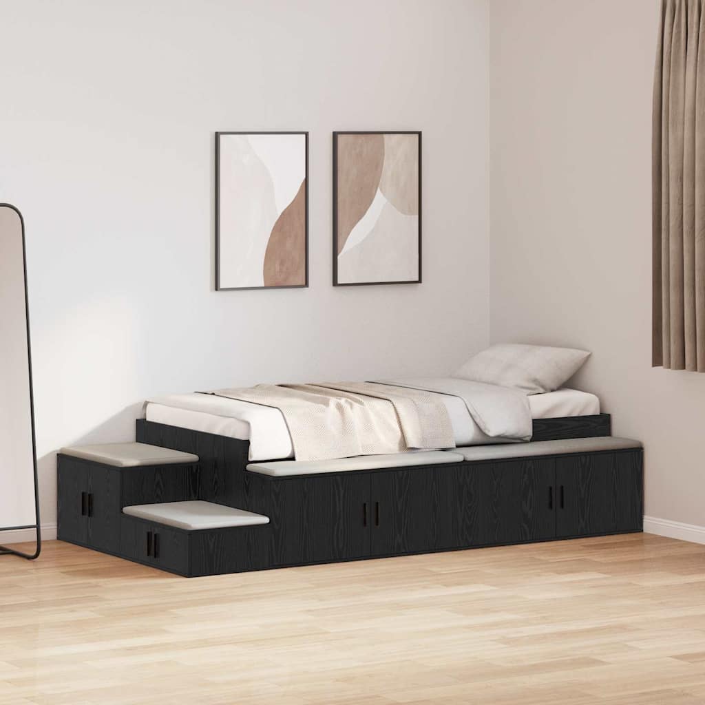 Storage Bed Frame with Storage Black Oak 90 cm Engineered Wood