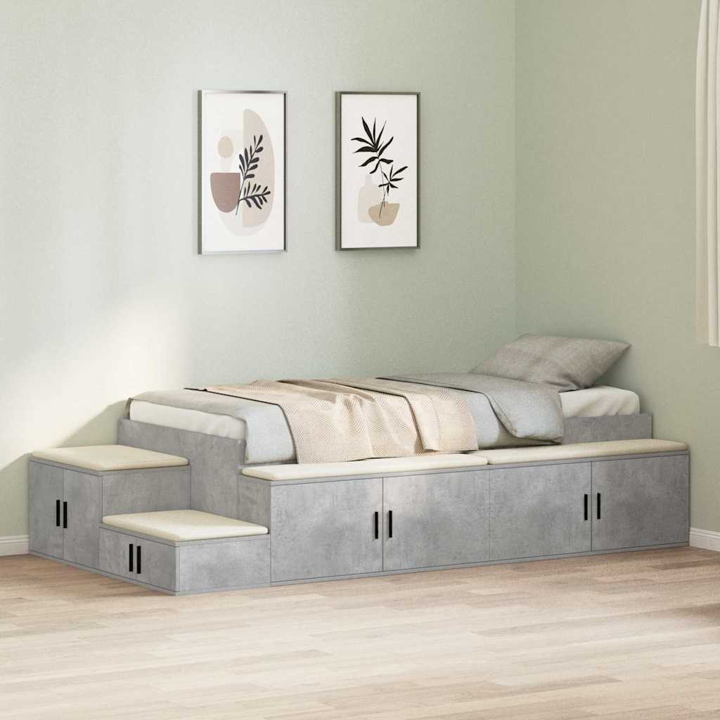 Storage Bed Frame with Drawer Concrete Grey 234 x 118 x 53.5 cm