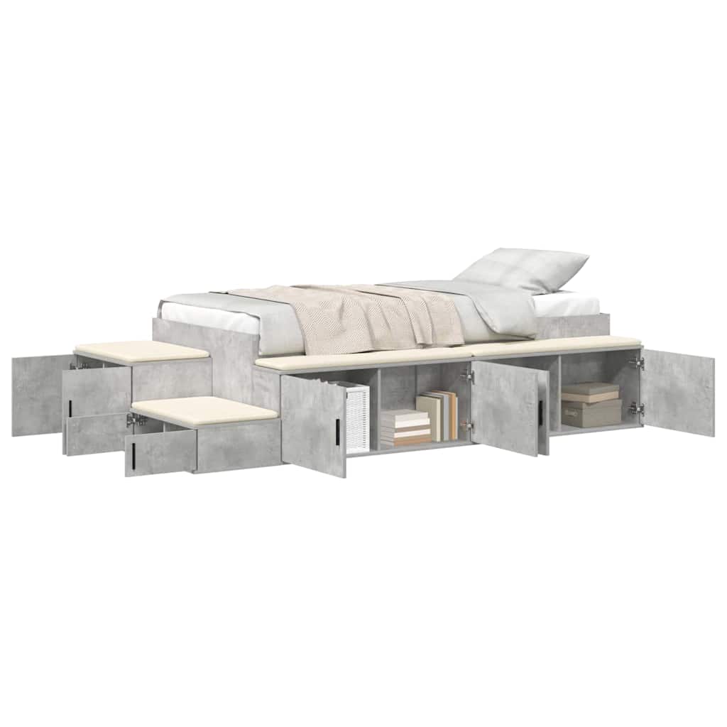 Storage Bed Frame with Drawer Concrete Grey 234 x 118 x 53.5 cm