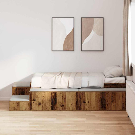 Storage Bed Frame with Storage Old Wood 90 cm Engineered Wood