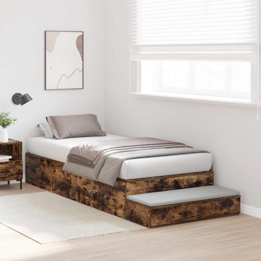 Storage Bed Frame with Drawer Smoked Oak 80 cm Engineered Wood