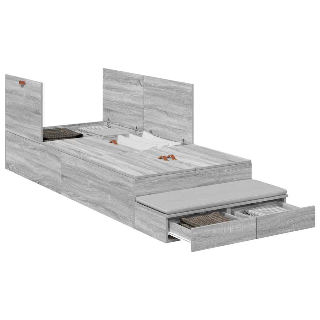 Storage Bed Frame with Drawer Grey Sonoma 80 cm Engineered Wood