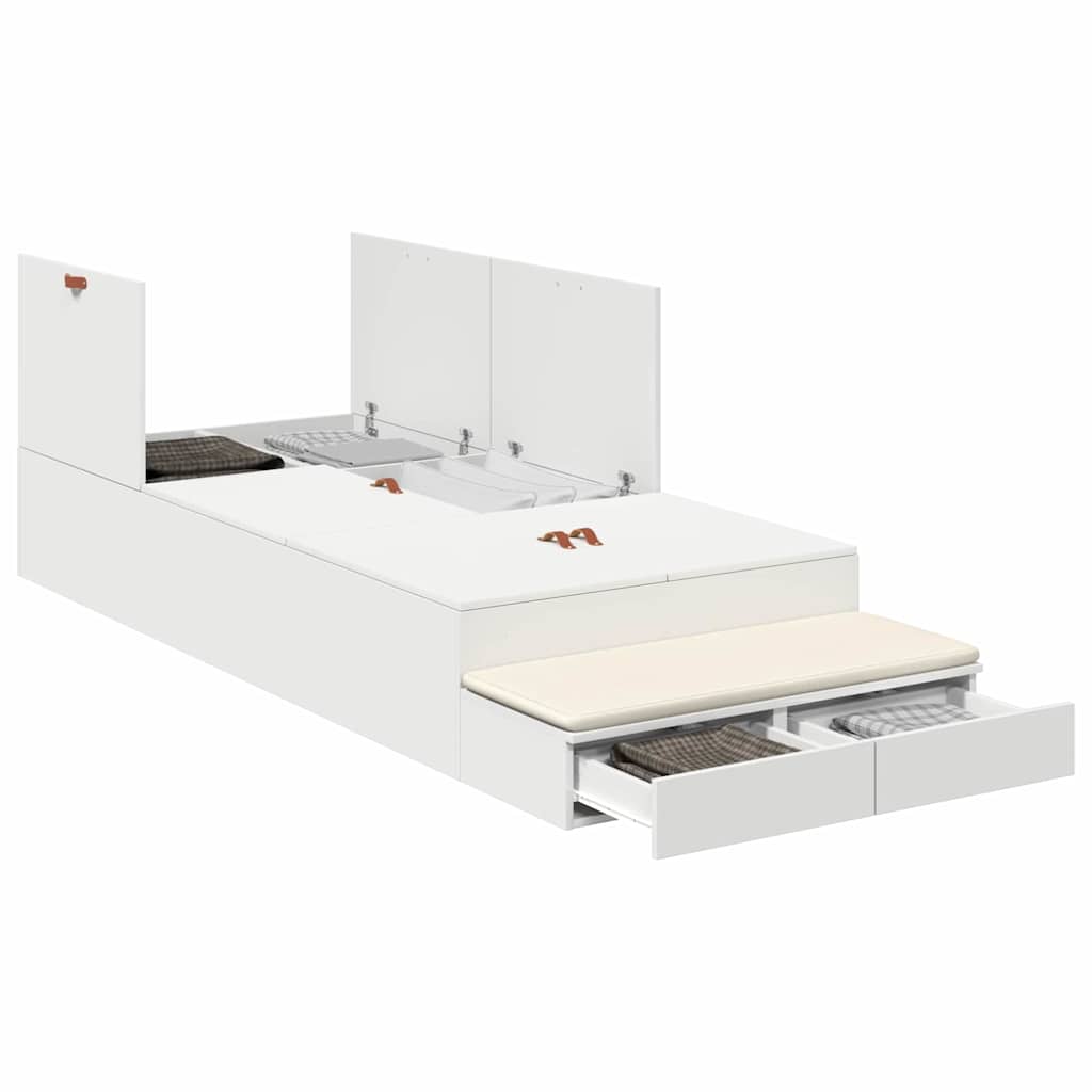 Storage Bed Frame with Drawer White 90 cm Engineered Wood
