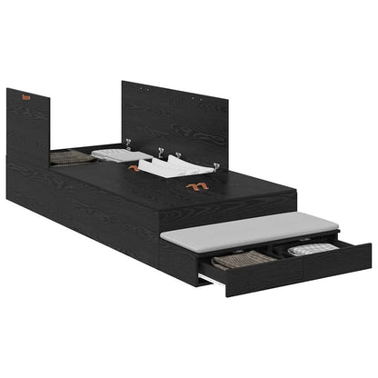 Storage Bed Frame with Drawer Black Oak 90 cm Engineered Wood