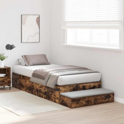 Storage Bed Frame with Drawer Smoked Oak 100 cm Engineered Wood