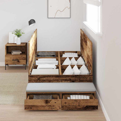 Storage Bed Frame with Drawer Old Wood 100 cm Engineered Wood