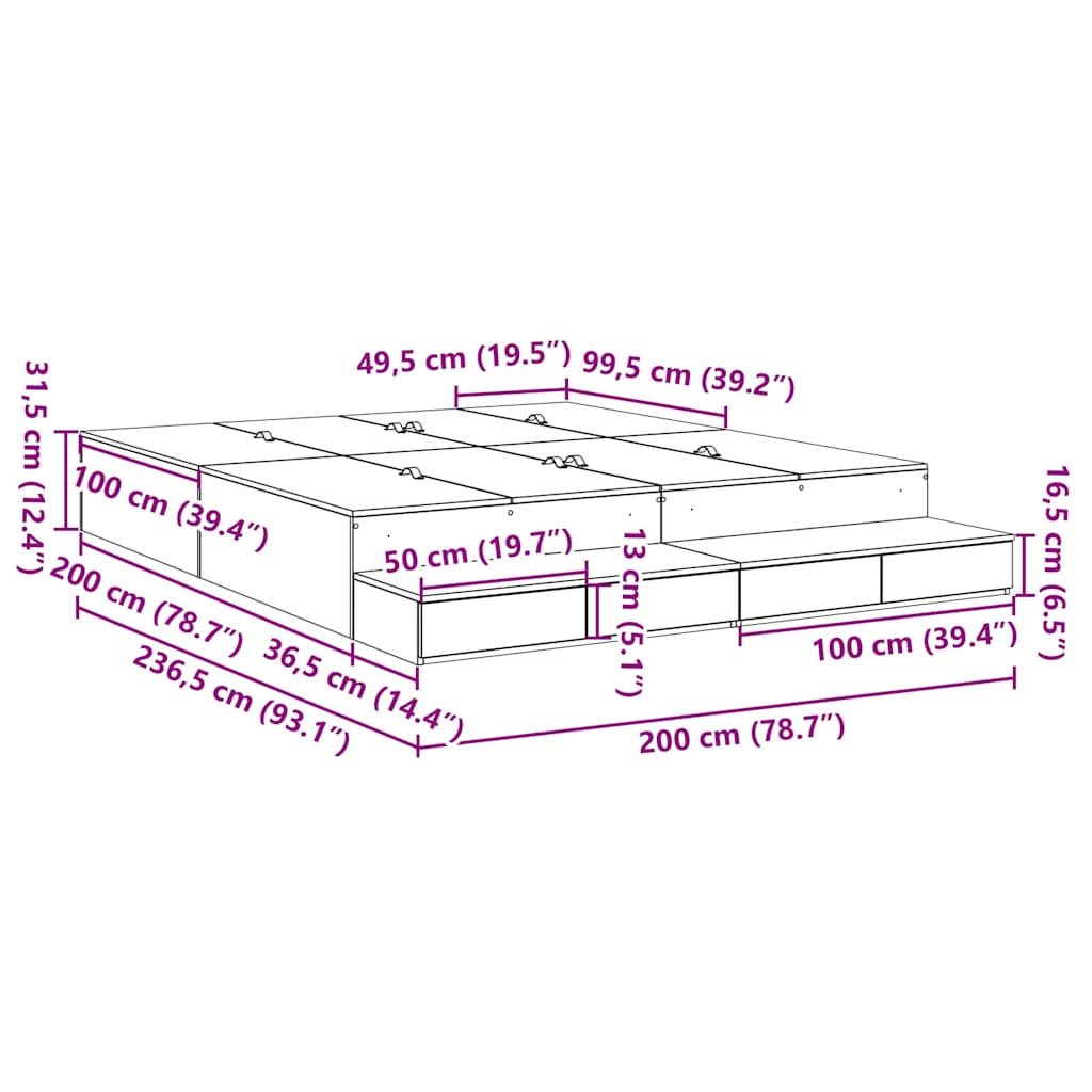 Storage Bed Frame with Drawer White 200 cm Engineered Wood