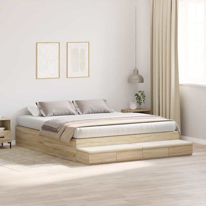 Storage Bed Frame with Drawer Sonoma Oak 200 cm Engineered Wood
