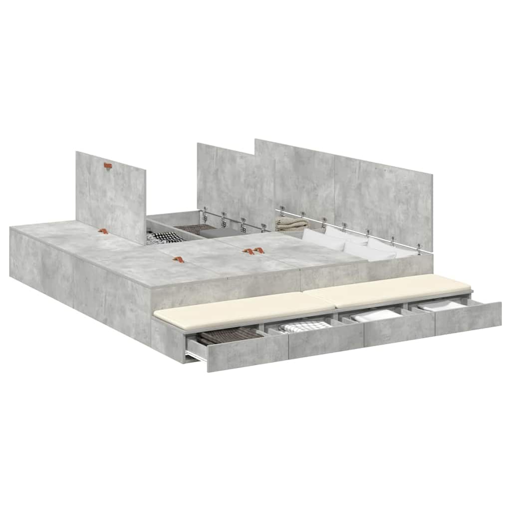 Storage Bed Frame Concrete Grey 200 cm Engineered Wood