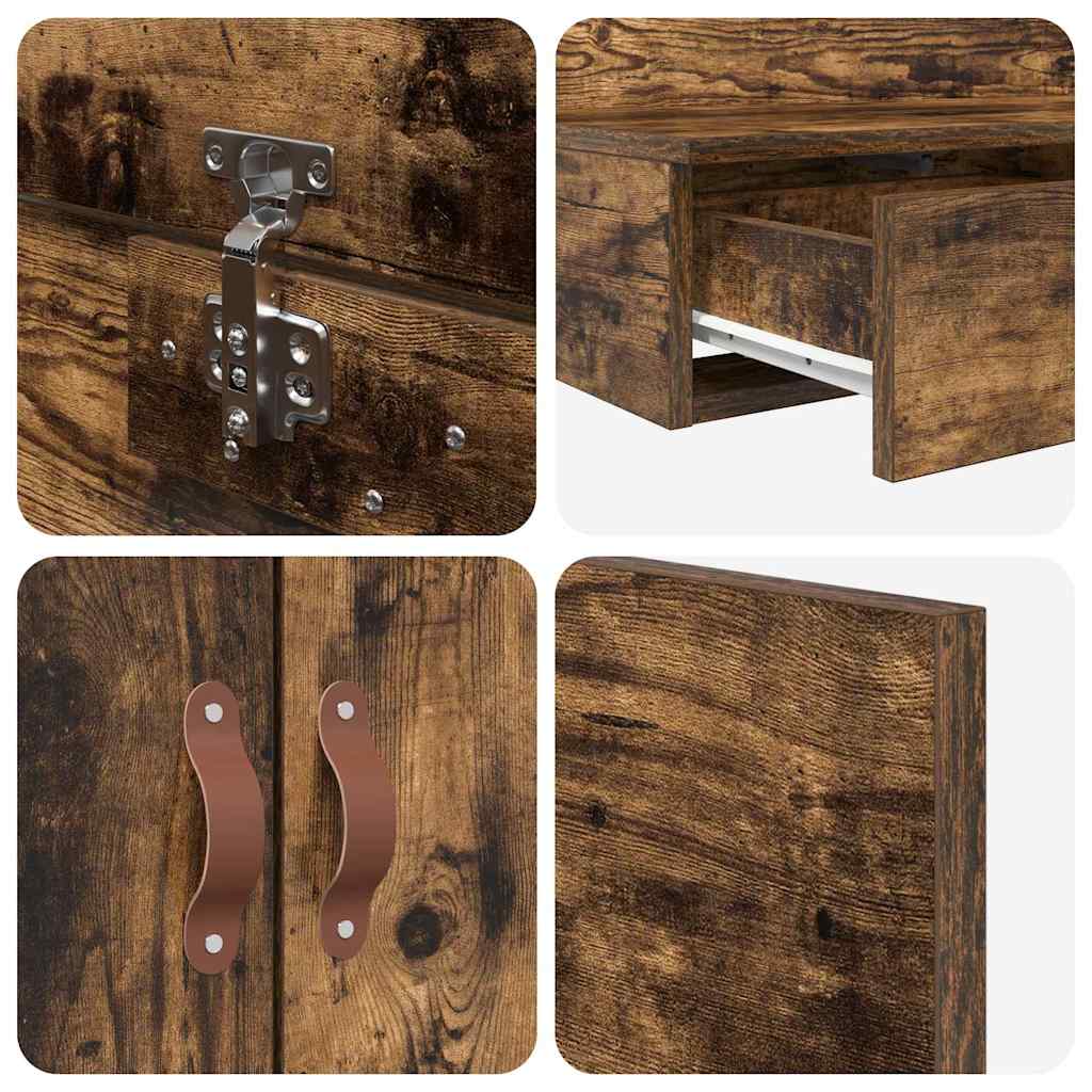 Storage Bed Frame with Drawer Smoked Oak 200 cm Engineered Wood