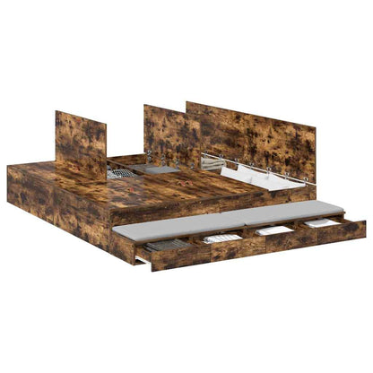 Storage Bed Frame with Drawer Smoked Oak 200 cm Engineered Wood