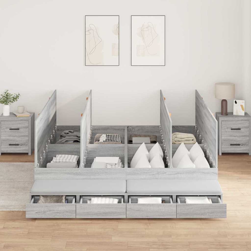Storage Bed Frame Grey Sonoma 200 cm Engineered Wood