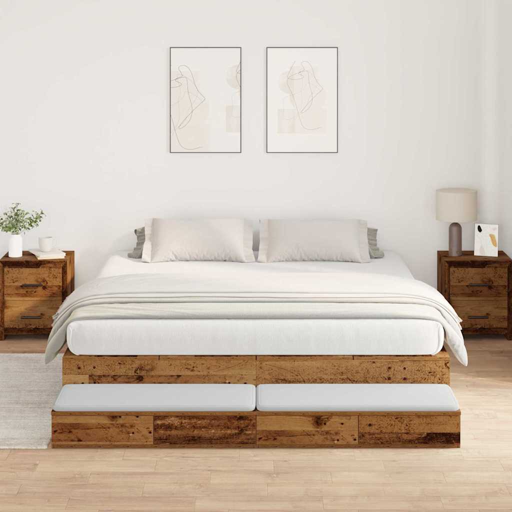 Storage Bed Frame with Drawer Old Wood 200 cm Engineered Wood