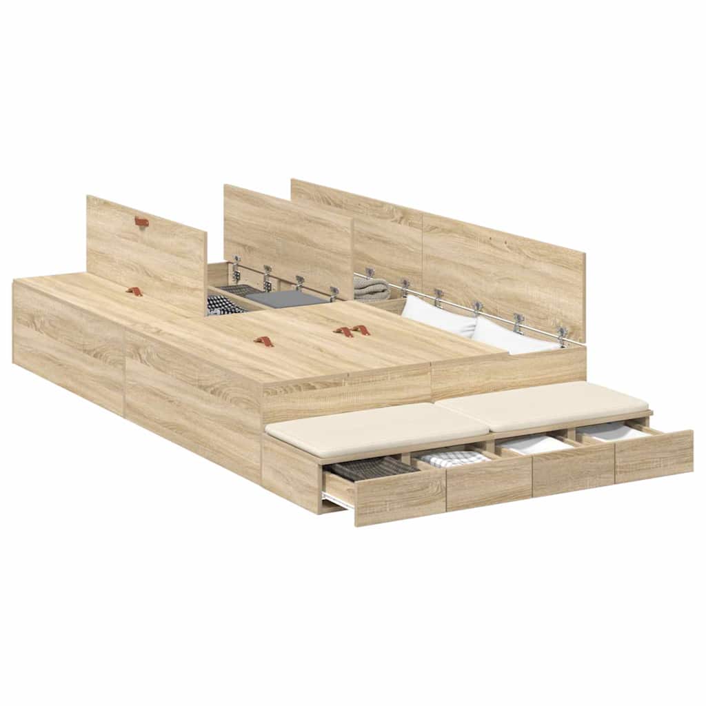 Storage Bed Frame with Drawer Sonoma Oak 120 cm Engineered Wood