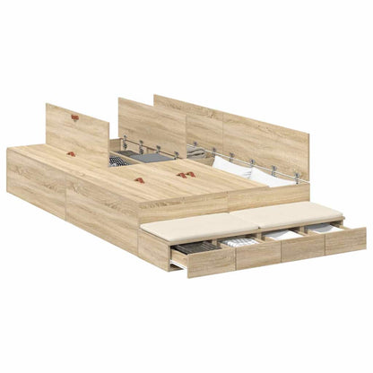 Storage Bed Frame with Drawer Sonoma Oak 120 cm Engineered Wood