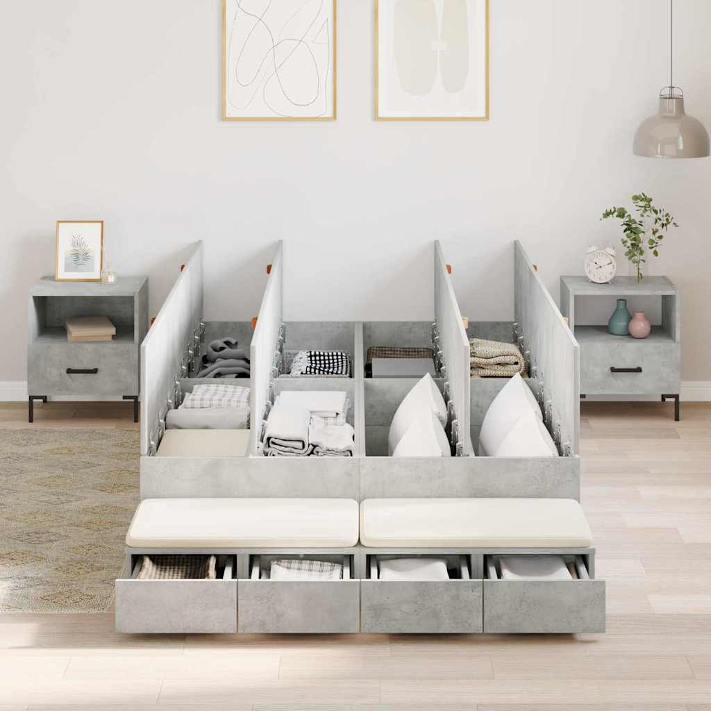 Storage Bed Frame Concrete Grey 120 cm Engineered Wood