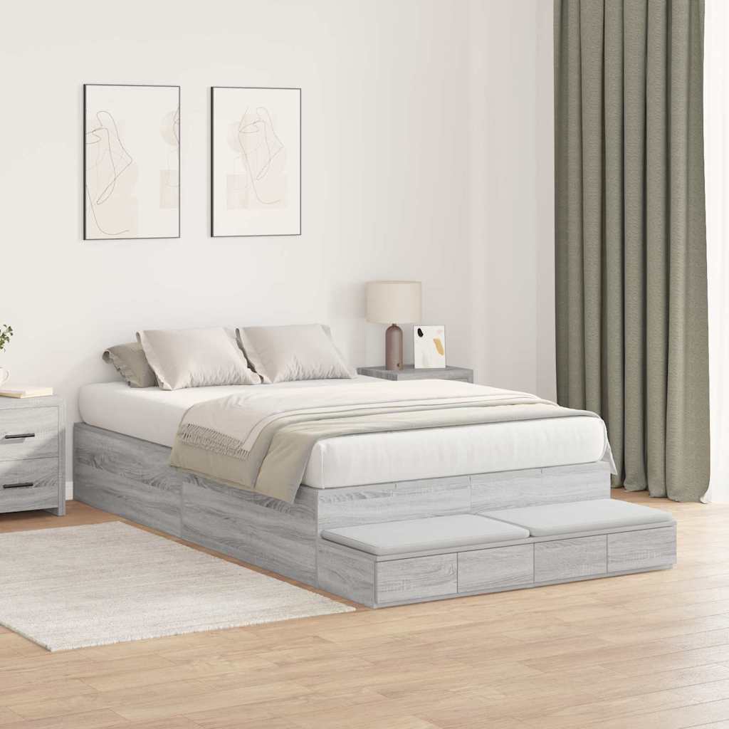 Storage Bed Frame Grey Sonoma 120 cm Engineered Wood