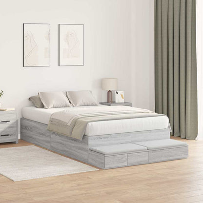 Storage Bed Frame Grey Sonoma 120 cm Engineered Wood