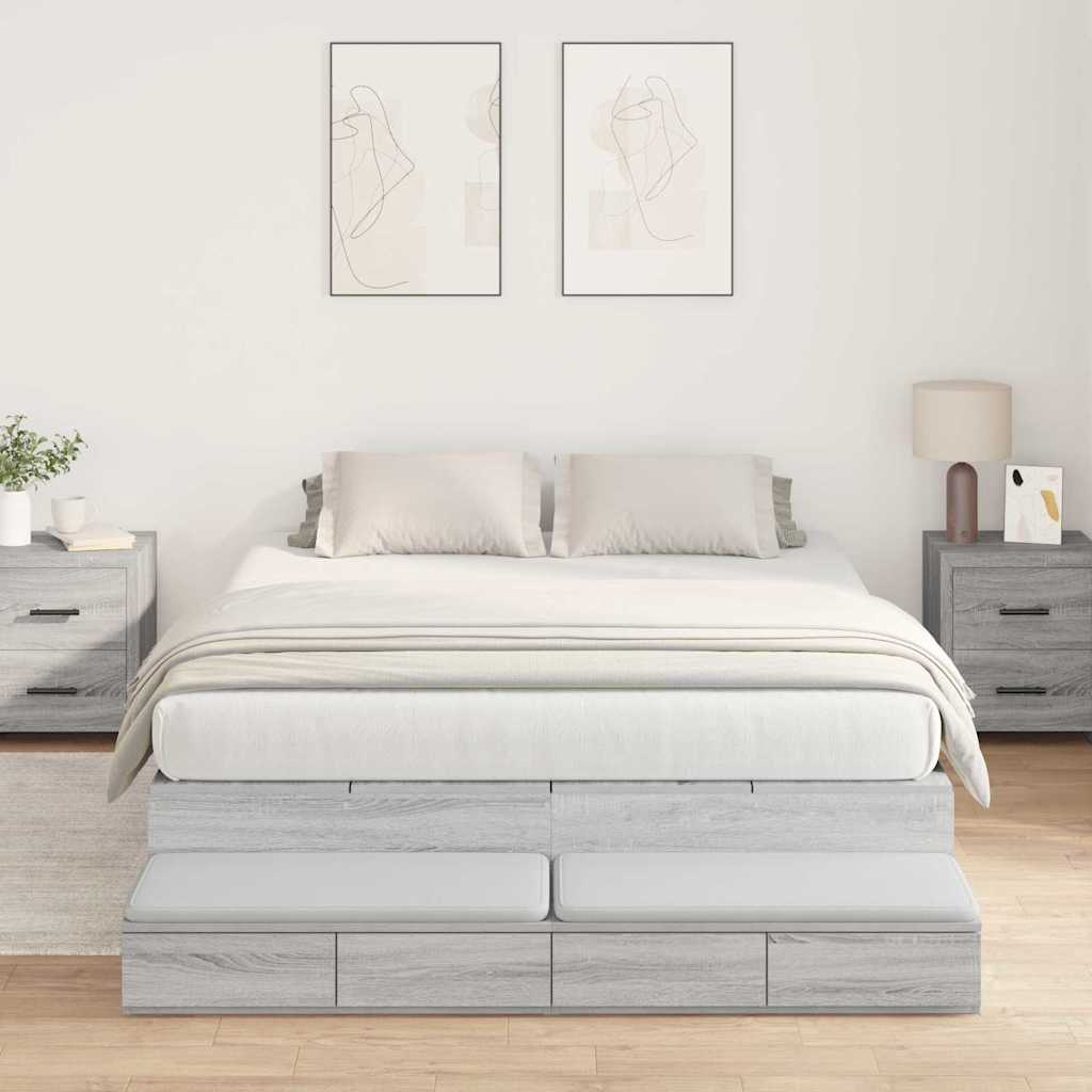 Storage Bed Frame Grey Sonoma 140 cm Engineered Wood