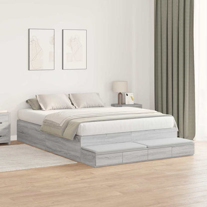 Storage Bed Frame Grey Sonoma 140 cm Engineered Wood
