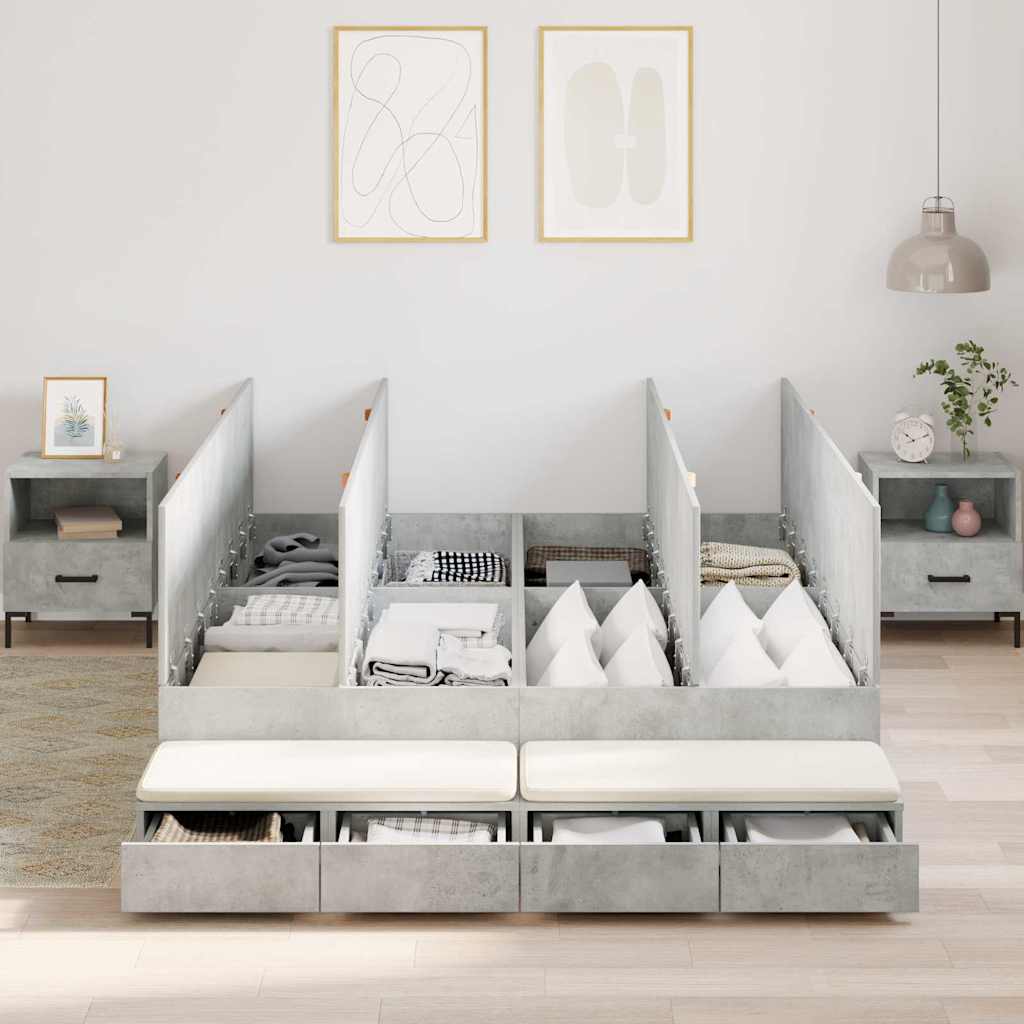 Storage Bed Frame Concrete Grey 150 cm Engineered Wood