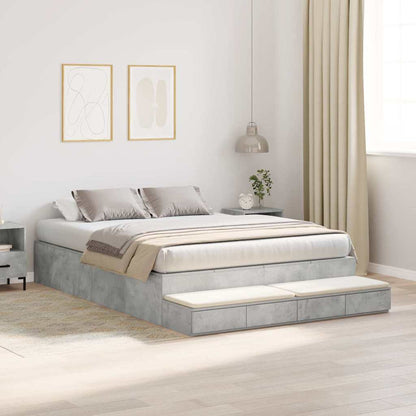 Storage Bed Frame Concrete Grey 150 cm Engineered Wood