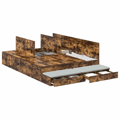 Storage Bed Frame with Drawer Smoked Oak 150 cm Engineered Wood