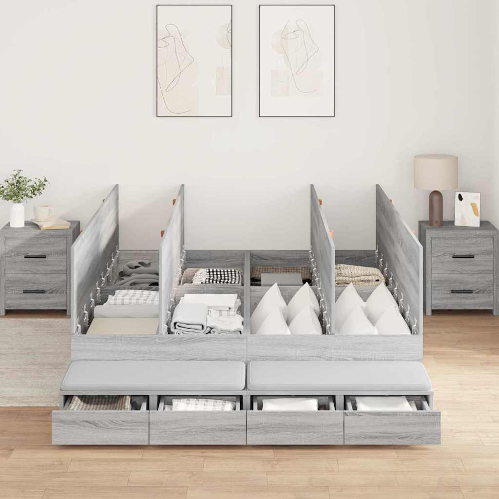 Storage Bed Frame Grey Sonoma 150 cm Engineered Wood