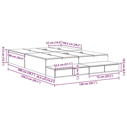 Storage Bed Frame Grey Sonoma 150 cm Engineered Wood