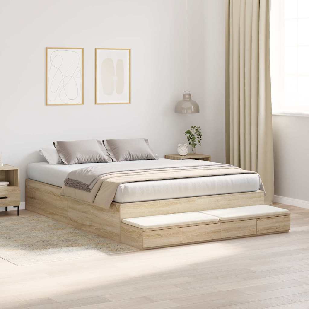 Storage Bed Frame with Drawer Sonoma Oak 160 cm Engineered Wood
