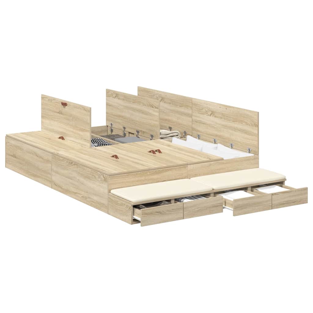 Storage Bed Frame with Drawer Sonoma Oak 160 cm Engineered Wood
