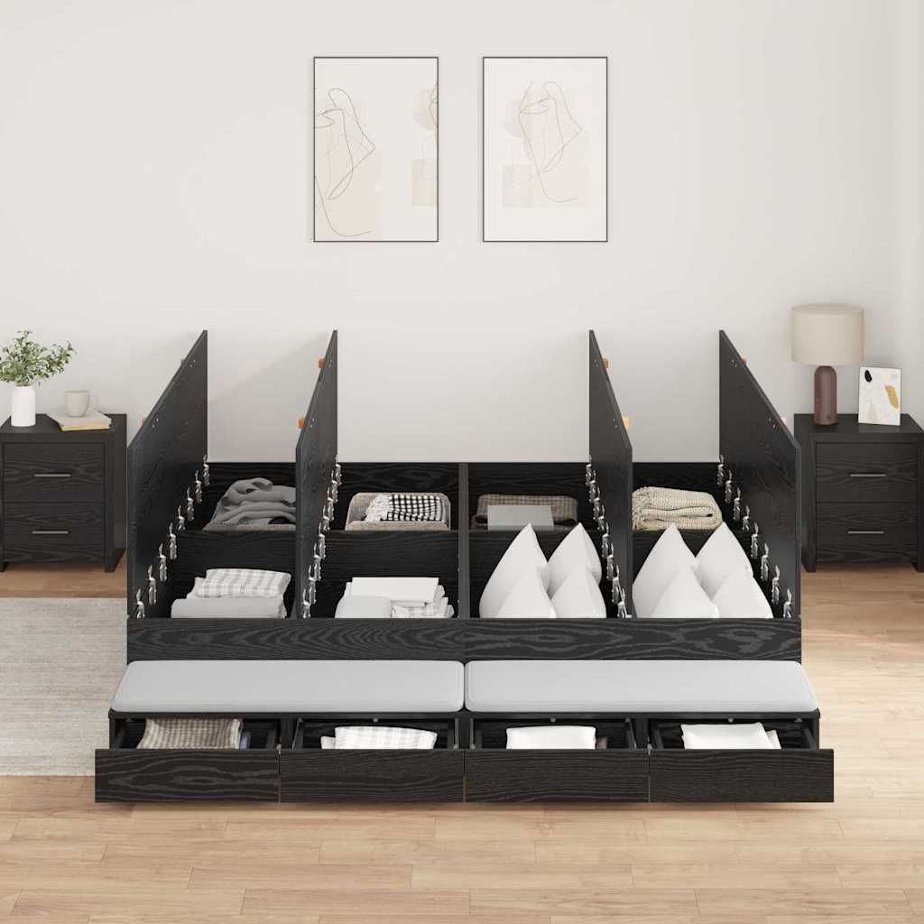 Storage Bed Frame with Drawer Black Oak 180 cm Engineered Wood